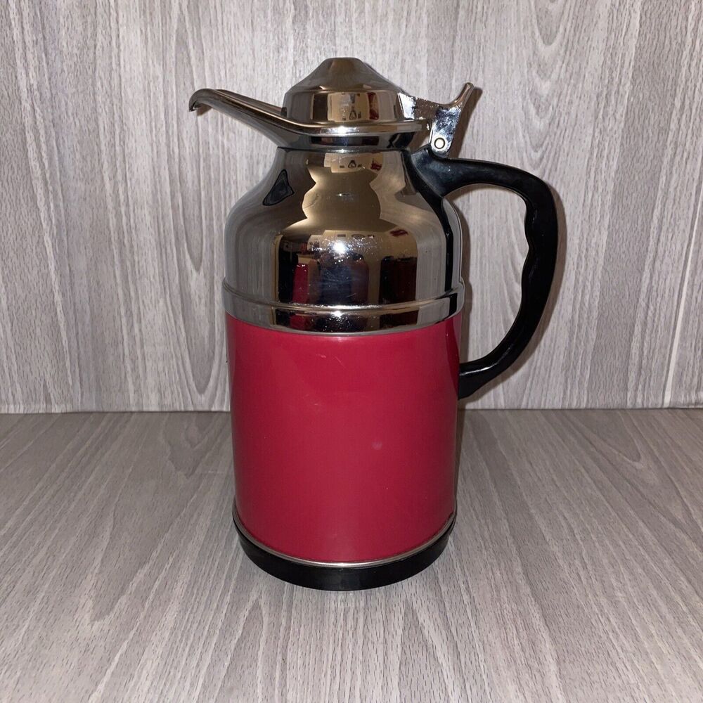 Vintage Crown Coffee Carafe Red Silver Pre-Thermique 1950s 1960s Gold Sticker